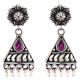 Triangular 92.5 Sterling Silver Earrings With Big Teardrop Amethyst And Pearl Bead Hangings