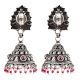 Tribal Floral Stud 92.5 Sterling Silver Earrings Decorated With Amethyst And Pink Tourmaline Bead Jhumki