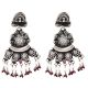 Peacock Stud  92.5 Sterling Silver Earrings Motifs engraved Danglers With Red Chalcedony And Pearl Beads