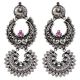 Long Peacock Design 92.5 Sterling Silver Earrings Two Layers Floral Design Pink Fuchsia Chandbali Danglers