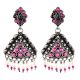 92.5 Sterling Silvre Earrings Triangle Shaped Pink Tourmaline Pearl Beads Hangings