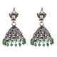 92.5 Sterling Silver Earrings Engraved Floral Stud Green Onyx Beads Jhumki