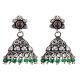Floral 92.5 Sterling silver earrings Embossed Design Green onyx Beads Jhumki
