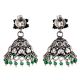 Floral 92.5 Sterling silver earrings Embossed Design Green onyx Beads Jhumki