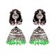 92.5 Sterling Silver Earrings With Engraved Design Fuchsia Jade And Green Onyx Jhumki