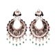 92.5 Sterling Silver Earrings Floral Design Embossed Chandbali With Pearl and green Onyx Beads Tassels