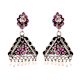 Round Pink Jade Stoned 92.5 Sterling Silver Earrings Pyramid Shaped Pearl Tassel jhumis For Women