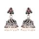 92.5 Sterling Silver Earrings Pink Jade and green Onyx Stone Studded Jhumkis with Pearl Hangings