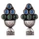 92.5 Sterling Silver Earrings With Blue Topaz And Green Onyx Stones Jhumkis