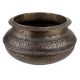 Brass Pot With Engraved Leaves And Geometrical Pattern In Circular Bands