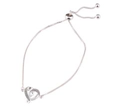 Adjustable 92.5 Sterling Silver Bracelet With Twisted Heart Crystals Pendant