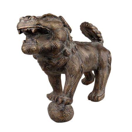 Brass Foo Dog Lion Playing Ball Statue Home DÃ©cor