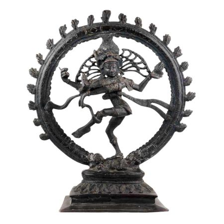 Brass Shiv Natraja Statue Surrounded By Rings Of Flame