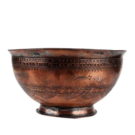 Tribal Pattern Copper Bowl with Intricate Pattern On Rim