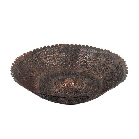Handmade Copper Bowl Engraved Floral Scalloped Design