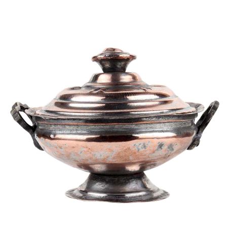 Handmade Copper Sugar Bowl With Lid And Circular Base And Stand