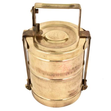 Brass Tiffin Box Two Compartment Lakhi Engraved Kitchenware