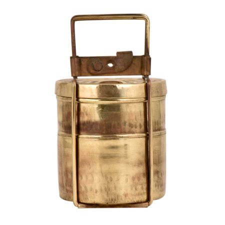 Indian Brass Tiffin Box With Two Containers