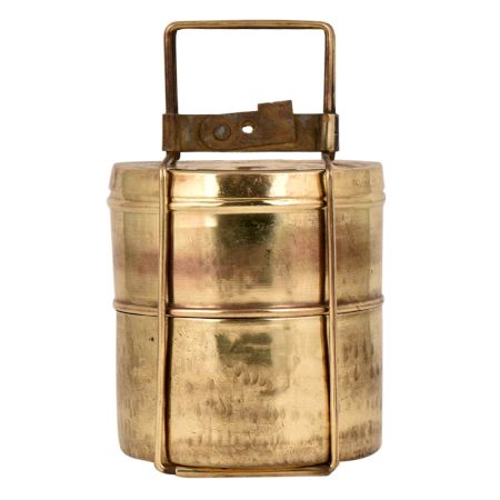 Brass Two Tier Tiffin Box With owner Name Engraved On the Top Container