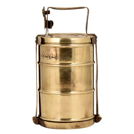 Brass Tiffin Box With Three Containers With  Thick frame And Traditional locking System