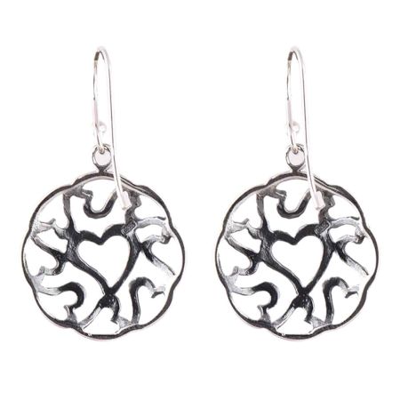 92.5 Sterling Silver Earrings Heart Design Danglers