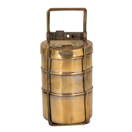 Tall Brass Tiffin Box Three Level Or Container Thin Frame Indian Locking System