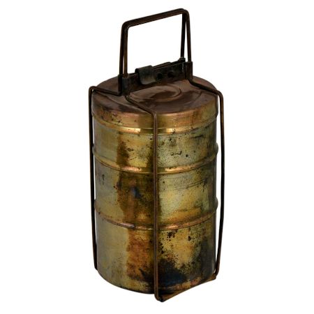 Brass Three Tier Tiffin Box Thin Brass Strap Frame And Frame