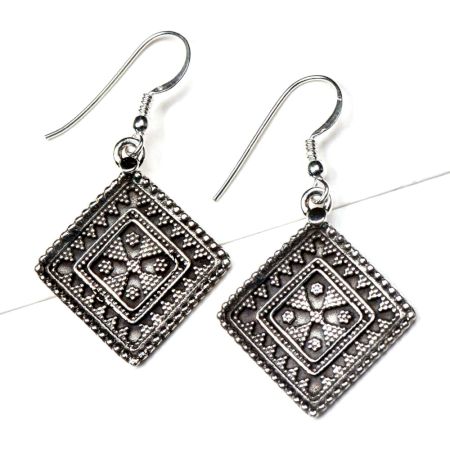 92.5 Sterling Silver Earrings Square Diamond Shape Dangle Earrings