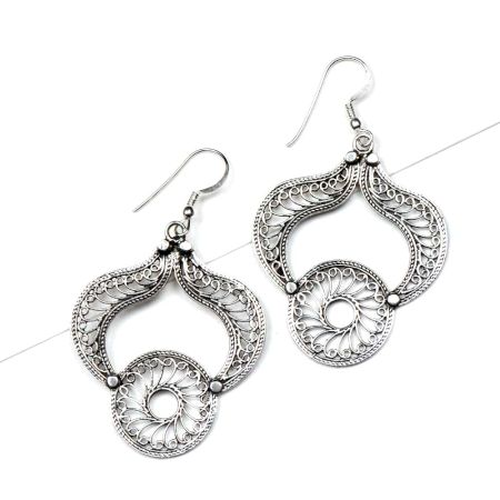 92.5 Sterling Silver Earring With Filigree Work Dangle Earrings