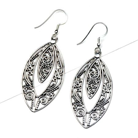Oval Almond Shape 92.5 Sterling silver Filigree Earrings