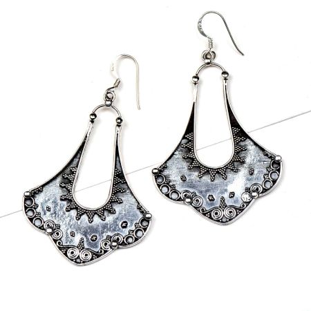 Tribal Petal Design 9.5 Sterling Silver Earrings  Embossed Danglers