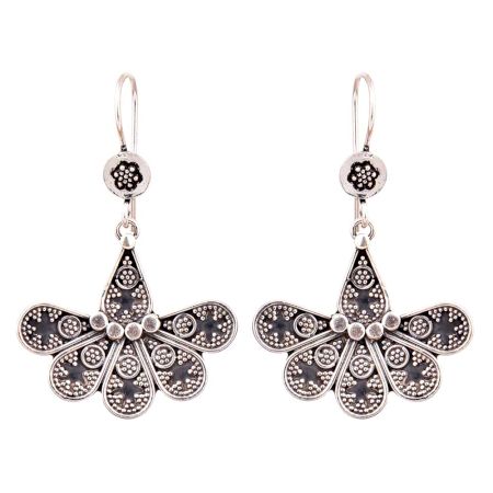 Six Petal Floral 92.5 Sterling Silver Earrings Engraved Design Earring For Women