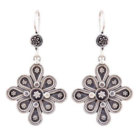 Eight Petals 92.5 Sterling silver Earrings Floral Embossed Danglers For Women