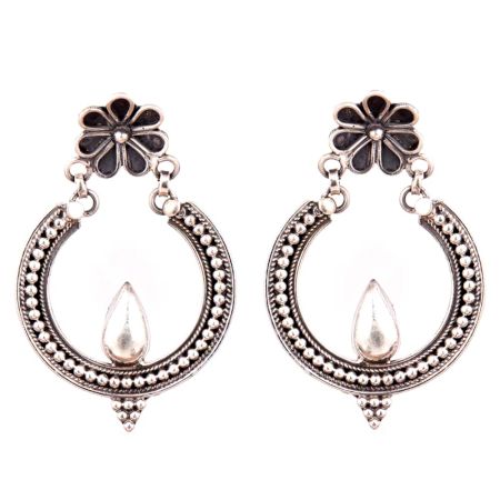 92.5 Sterling Siler earrings Chandbal With Diya And Floral Stud Danglers For Girls