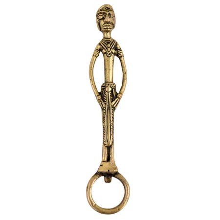 Brass Bottle Opener Standing Tribal Man Round Opener