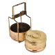 Old Brass Tiffin Box With Two Container And  traditional lock On Brass Strap Frame
