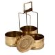 Handmade Brass Three Tier Tiffin Box With Brass Strap Frame