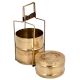Handmade Brass Three Tier Tiffin Box With Brass Strap Frame