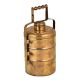Brass Tiffin Box With Three Containers Small Box Decorative Metal Handle