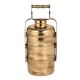 Golden Brass Tiffin Box With Three Container And Decorative Handle On Frame
