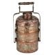 Engraved Floral Copper Tiffin Box Three Container And Additional Small Box