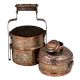 Engraved Floral Copper Tiffin Box Three Container And Additional Small Box
