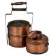 Copper Three Tier Tiffin Box With A Small Box on Top With Adjustable Handle