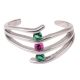 92.5 Sterling Silver Toe ring Layered Design Studded With  Green Onyx and Pink Tourmaline stones (Pair)