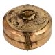 Used Round Brass Tiffin Box Engraved Beaded Design Handle and Latch