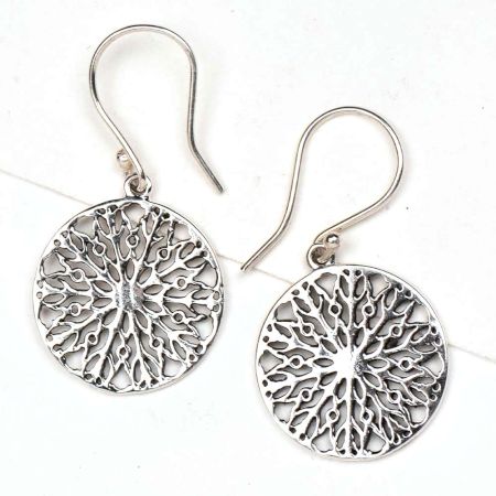 Round 92.5 Sterling Silver Floral Filigree Earrings For Women