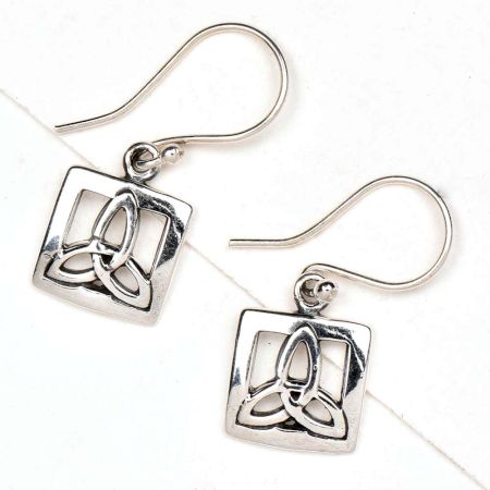 92.5 Sterling Silver Earrings Celtic Knot In Square knot Design