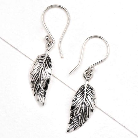 Small Leaf Engraved  92.5 Sterling Silver Earrings For Daily Wear
