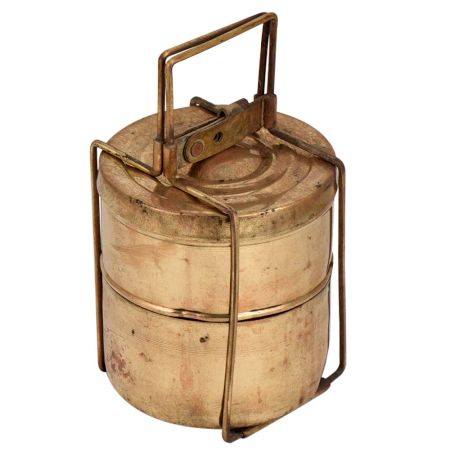 Two Tier Brass Tiffin Box With Metal Frame And lock