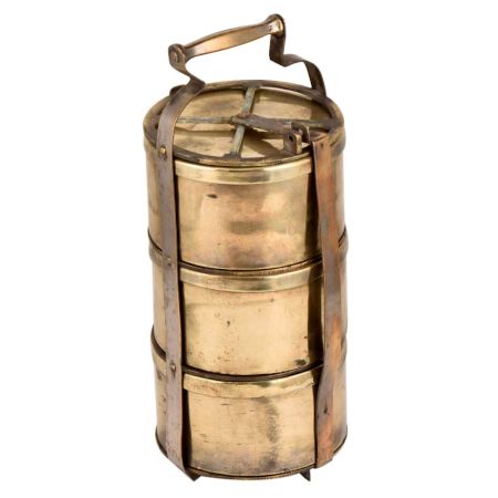 Four Cross Frame Brass Tiffin Box For Three Containers